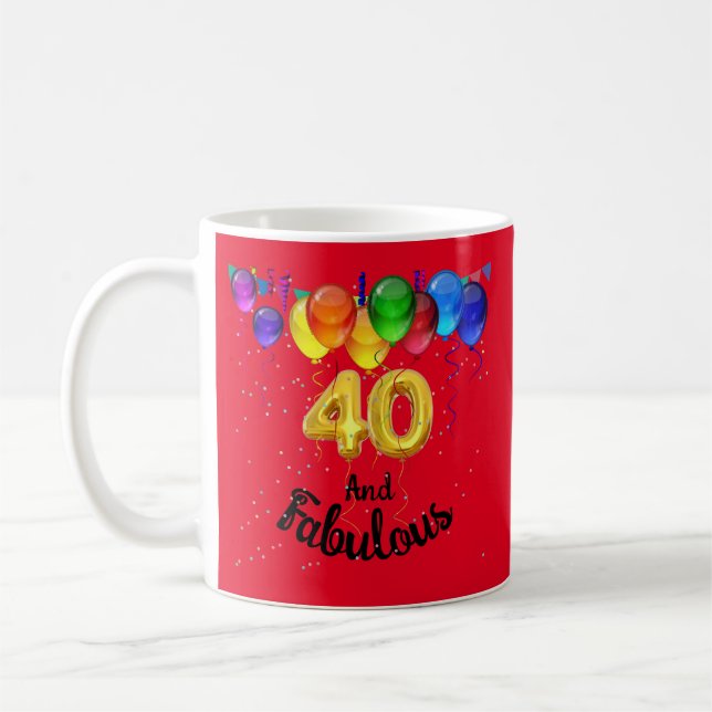 Caneca De Café balões de aniversário 40 e fabulosos  (Esquerda)