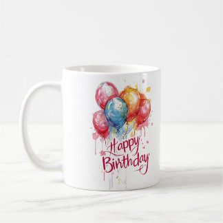 Caneca De Café Balões de Aquarela Feliz Aniversário Café Elegante