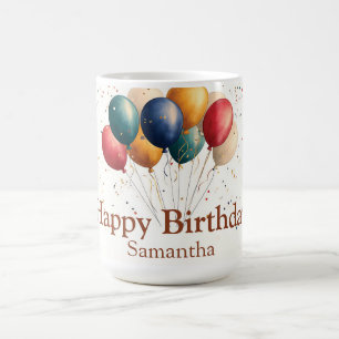 Caneca De Café Balões de Celebração Coloridos com Confetti