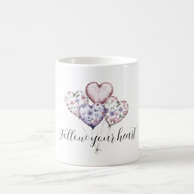 Caneca De Café Balões de Coração Florais Roxo Lavanda Rosa (Centro)