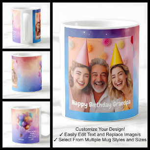 Caneca De Café Balões de Mensagem de Fotos de Aniversário do Vovô