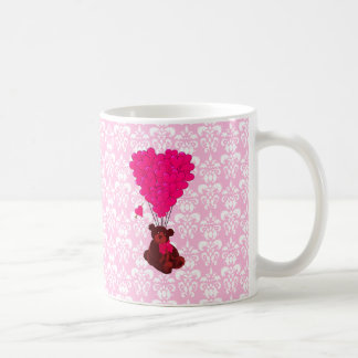 Caneca De Café Balões de Urso e Cardíaco em damasco rosa