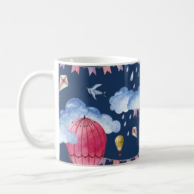 Caneca De Café Balões Whimsical: Padrão de Nuvem de Aquarela (Esquerda)