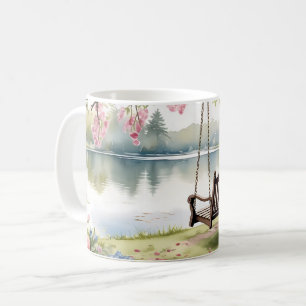 Caneca De Café Baloiço à Beira do Lago no Jardim Romântico em Aqu