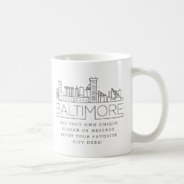 Caneca De Café Baltimore Estilizado Skyline | Slogan Personalizad