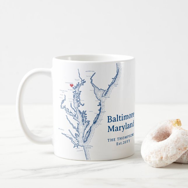 Caneca De Café Baltimore Maryland Map Gift Marinho Blue (Com Donut)