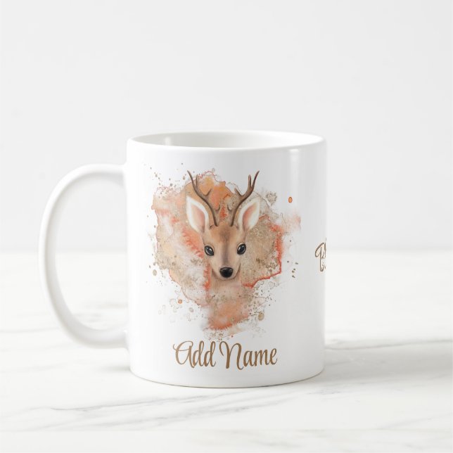 Caneca De Café Bambi Deer Abençoado Adicione Seu Nome (Esquerda)