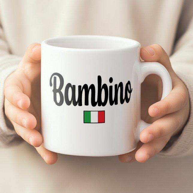 Caneca De Café Bambino Italian Flag Mug (Child's hands holding white Bambino mug with Italian flag. Great Baby Shower gift for expecting boy)