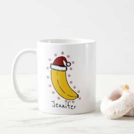 Caneca De Café Banana com chapéu de Natal Personalizado