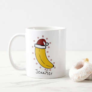 Caneca De Café Banana com chapéu de Natal Personalizado