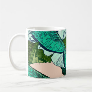Caneca De Café Banana Leaves: Padrão Tropical Sem Olhos.