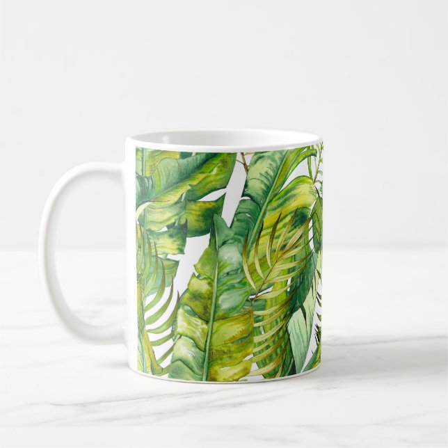 Caneca De Café Banana tropical deixa padrão de aquarela (Esquerda)