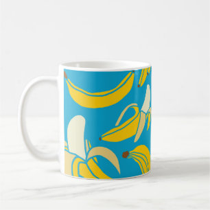 Caneca De Café Bananas amarelas, padrão de fundo azul