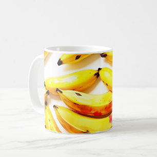 Caneca De Café Bananas de Aquarela em Matizes Moles com Branco