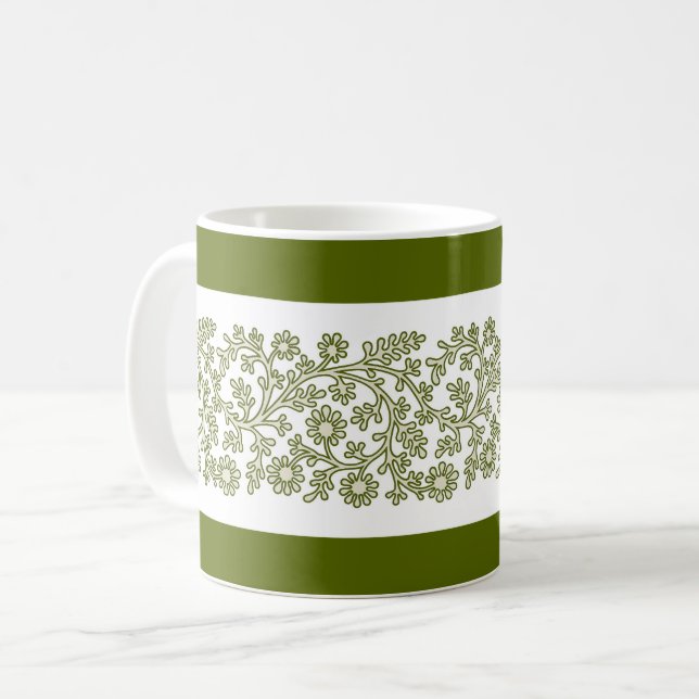 Caneca De Café Banda Floral, Mug de Café Verde (Frente Esquerda)