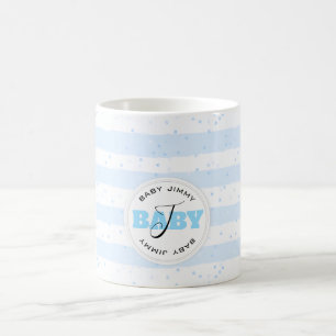 Caneca De Café Bandas de Bebê com Monograma Azul e Branco