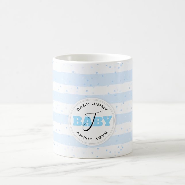 Caneca De Café Bandas de Bebê com Monograma Azul e Branco (Centro)