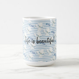 Caneca De Café Bandas de Eucalipto Azuis Brancas