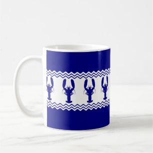 Caneca De Café Bandas de Lagosta Branca Azul