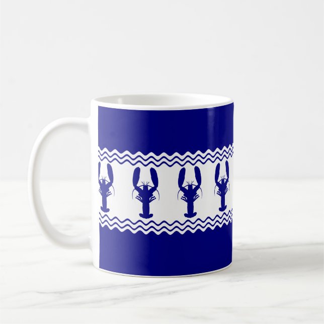 Caneca De Café Bandas de Lagosta Branca Azul (Esquerda)