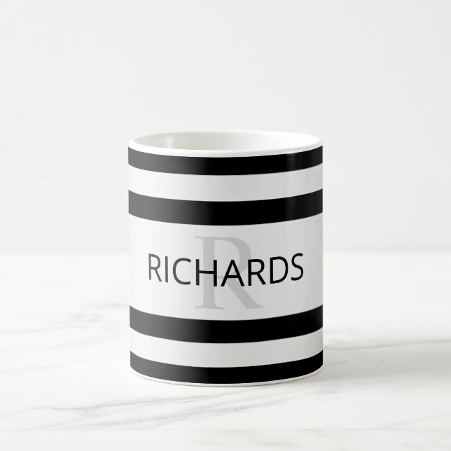 Caneca De Café Bandas de Ombre Silver Faux Contemporâneas & Preta (Centro)