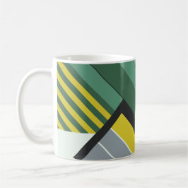 Caneca De Café Bandas Diagonais Modernas em Verde, Amarelo e Cinz