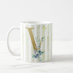 Caneca De Café Bandas iniciais azuis e brancas do ouro V