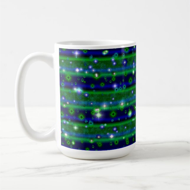 Caneca De Café Bandas verdes azuis com estrelas e gotas de chuva (Esquerda)
