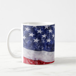 Caneca De Café Bandeira abstrato americana, Estilo Watercolor.
