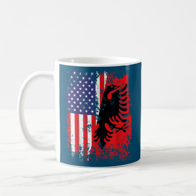Caneca De Café Bandeira Albanesa Americana Patriótica EUA Albânia (Esquerda)