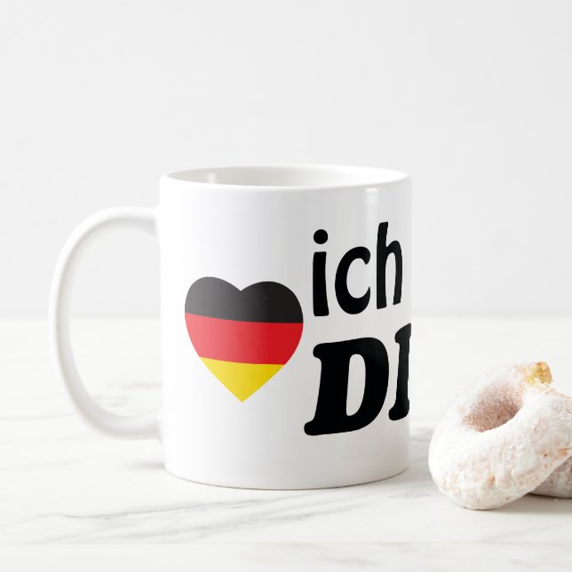 CANECA DE CAFÉ BANDEIRA ALEMÃO DO CORAÇÃO DE ICH LIEBE DICH (Com Donut)