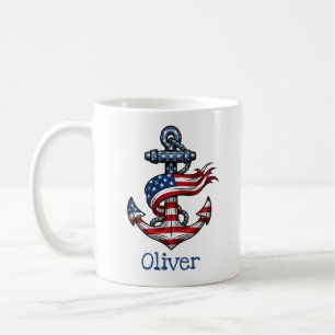 Caneca De Café Bandeira Americana Âncora Náutica 