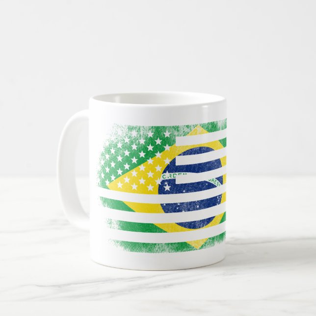 Caneca De Café Bandeira americana brasileira   Brasil e design (Frente Esquerda)