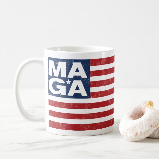 Caneca De Café Bandeira americana de MAGA (Com Donut)