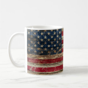 Caneca De Café Bandeira americana do vintage de madeira