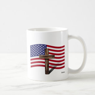 Caneca De Café Bandeira americana e cruz áspera