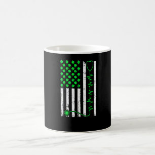Caneca De Café Bandeira Americana Enfermeira Estetoscópio Trevo S