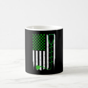 Caneca De Café Bandeira Americana Enfermeira Trevo Estetoscópio S