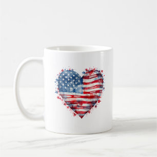 Caneca De Café Bandeira Americana Estrelas Listras Coração Patrió