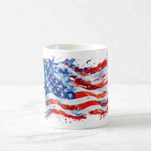 Caneca De Café Bandeira Americana EUA Aquarela 4 de Julho
