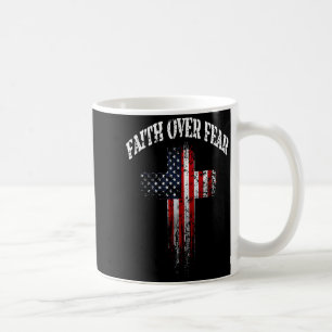 Caneca De Café Bandeira Americana EUA Cruz Cristã Fé Sobre o Medo