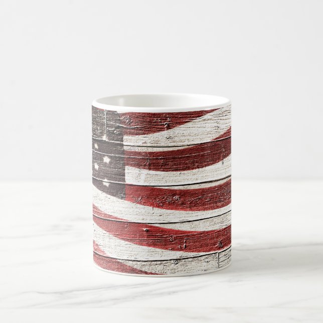 Caneca De Café Bandeira Americana Pintada na Textura de Madeira R (Centro)