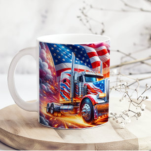 Caneca De Café Bandeira Americana Vermelha Branca Azul Caminhão 1