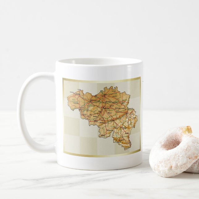Caneca De Café Bandeira Bélgica + Mapa Mug (Com Donut)