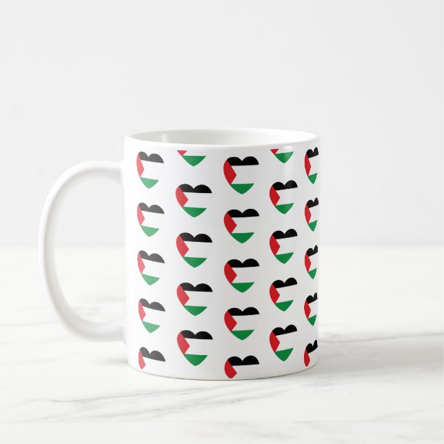 Caneca De Café bandeira branca palestina design gráfico cardíaco (Esquerda)