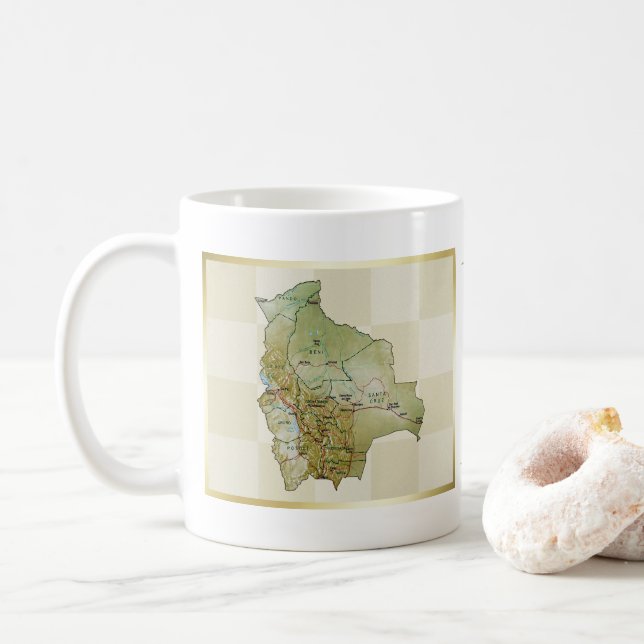 Caneca De Café Bandeira da Bolívia + Mapa Mug (Com Donut)