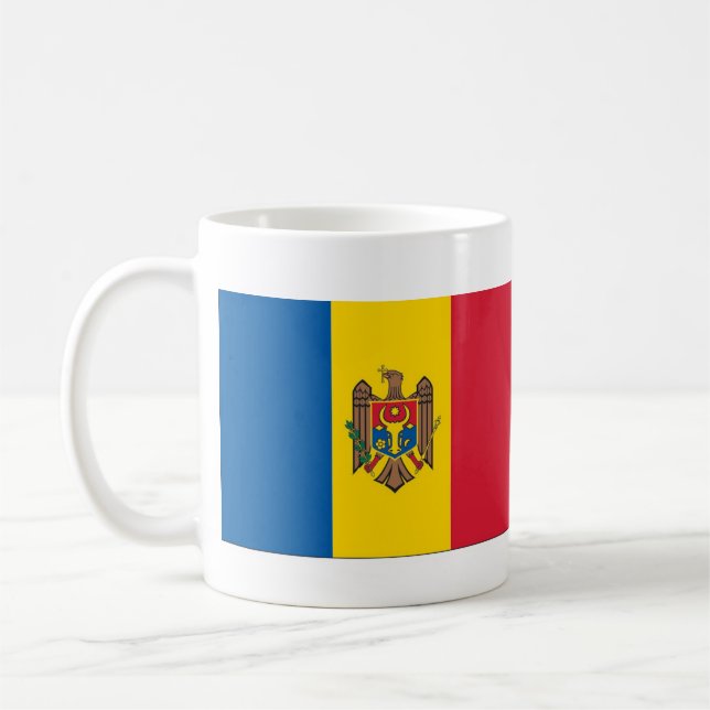 Caneca De Café Bandeira da Moldávia e nome do hino Porcelain Mug (Esquerda)