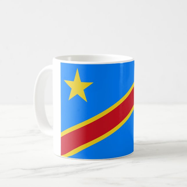 Caneca De Café Bandeira da RDC (República Democrática do Congo) (Frente Esquerda)