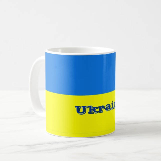 Caneca De Café Bandeira da Ucrânia, rotulada (Frente Esquerda)