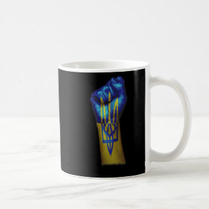 Caneca De Café Bandeira da Ucrânia + Tridente Numa Mão Fechada Le